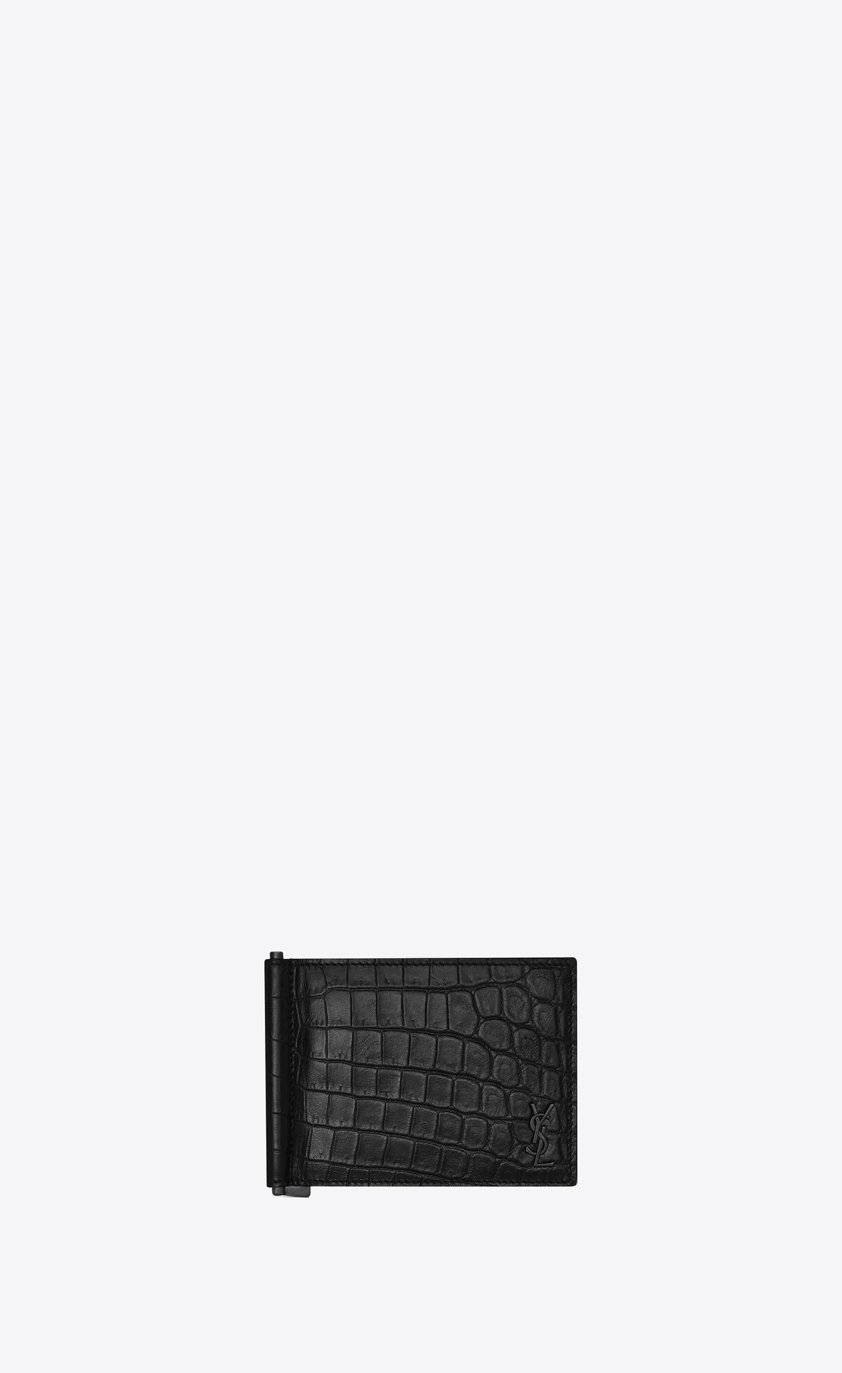 YSL Tiny Cassandre Bill Clip Wallet In Crocodile-embossed Leder Schwarz | 57143-MZYV