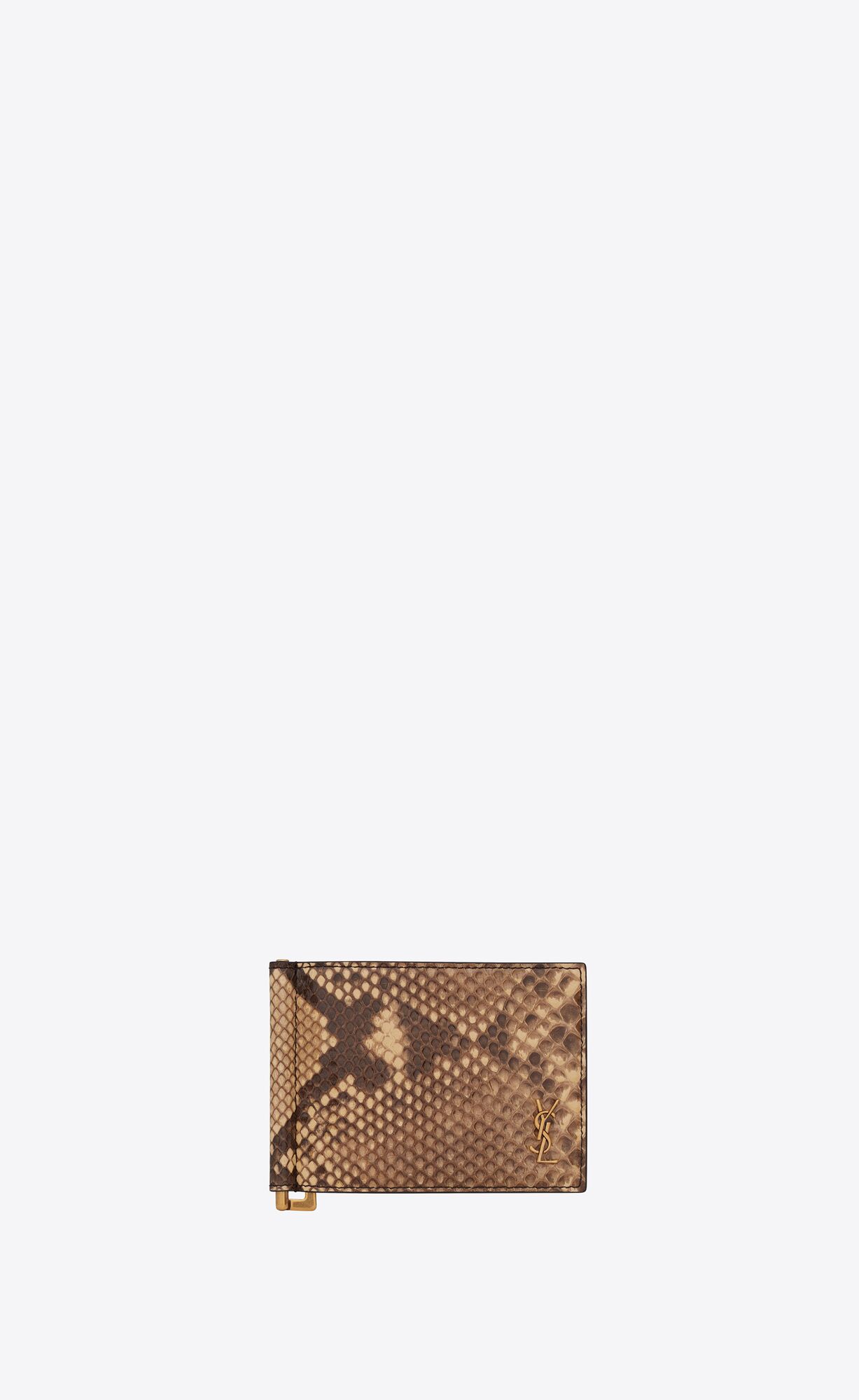 YSL Tiny Cassandre Bill Clip Wallet In Python Beige Braun | 81356-AZEQ