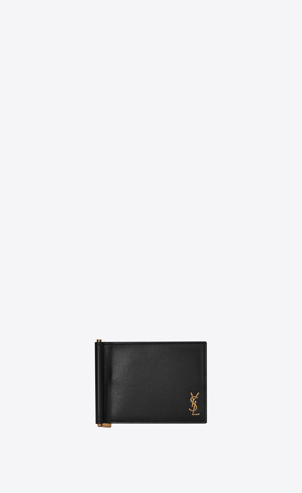 YSL Tiny Cassandre Bill Clip Wallet In Shiny Leder Schwarz | 09538-MPCN