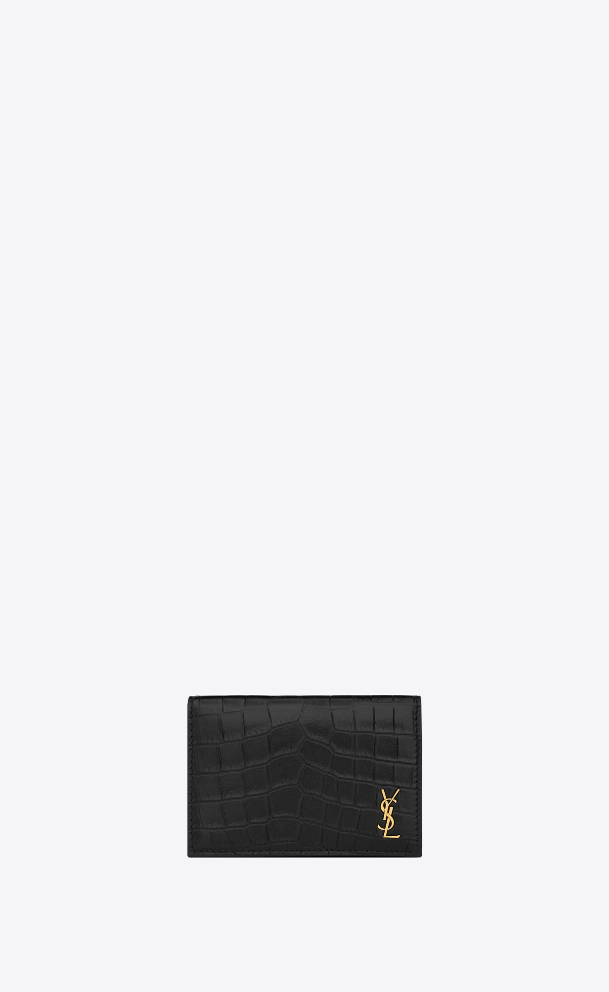 YSL Tiny Cassandre Business Card Case In Crocodile-embossed Leder Schwarz | 23061-DXQN