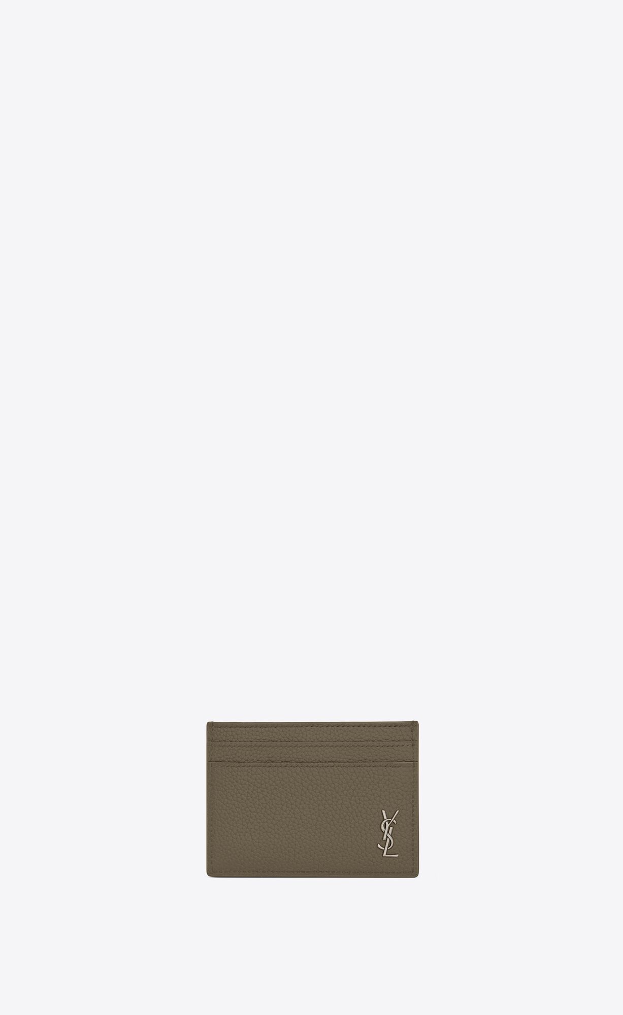 YSL Tiny Cassandre Card Case In Grained Leder Dunkelkhaki | 69372-ELTX