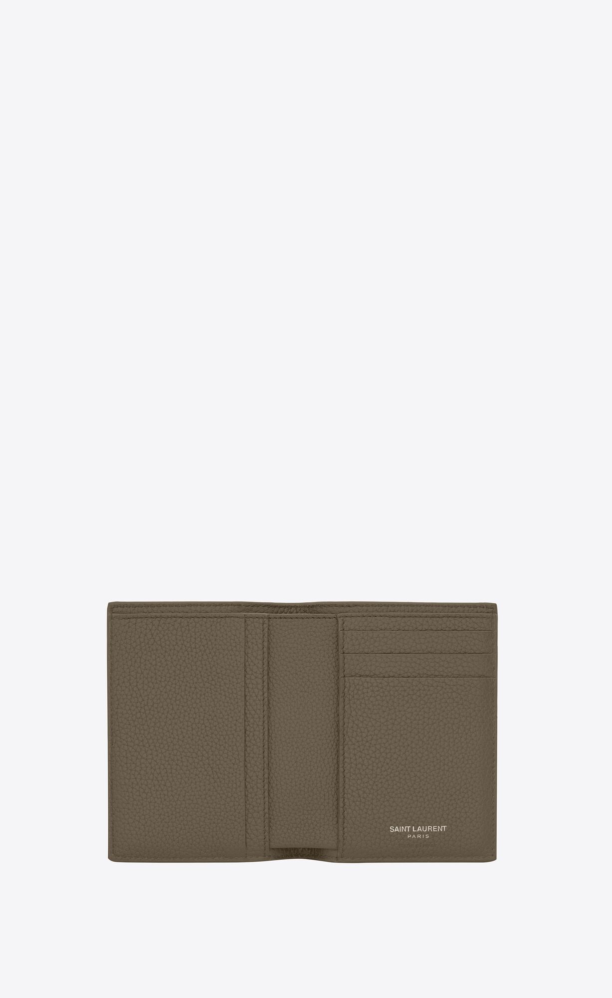 YSL Tiny Cassandre Credit Card Wallet In Grained Leder Dunkelkhaki | 63872-SBXT