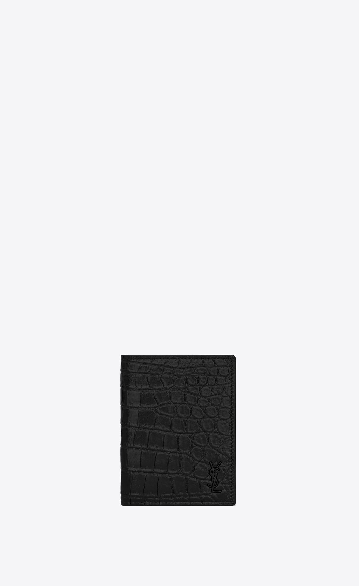 YSL Tiny Cassandre Credit Card Wallet In Crocodile-embossed Matte Leder Schwarz | 71236-EXPN