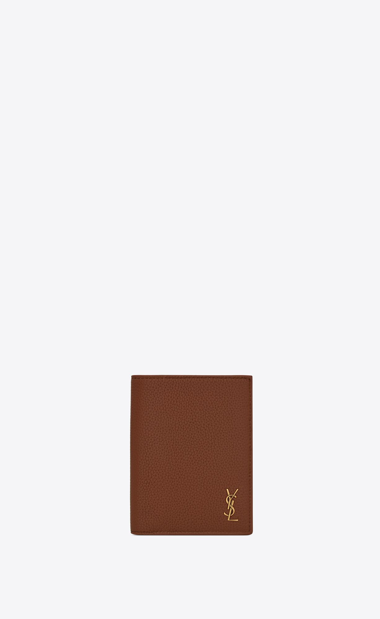 YSL Tiny Cassandre Credit Card Wallet In Grained Leder Braun | 83540-MHWS