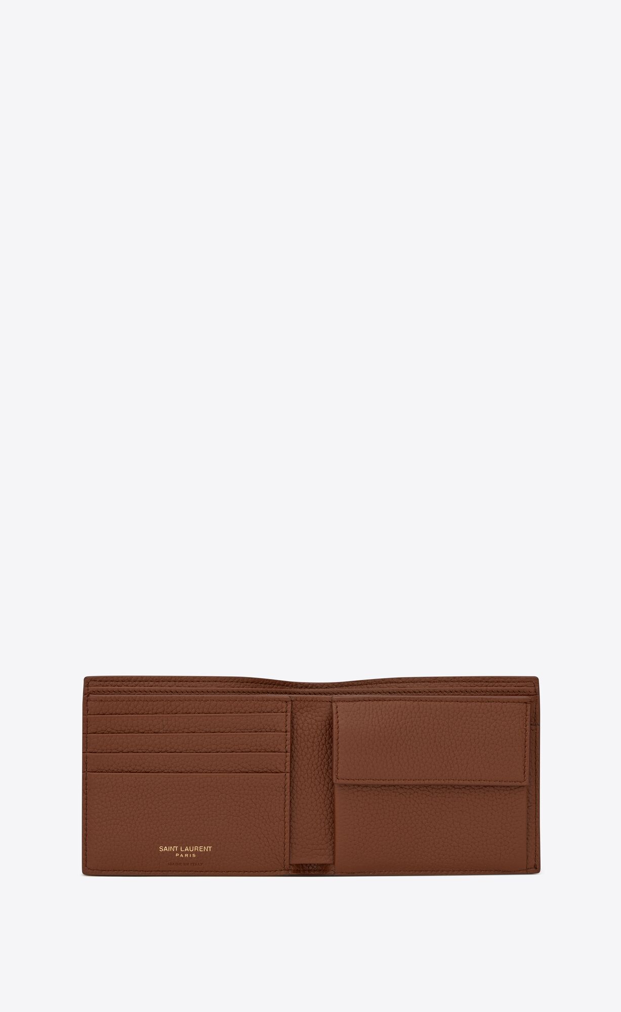 YSL Tiny Cassandre East/West Wallet With Coin Purse In Grained Leder Braun | 27819-WKUF