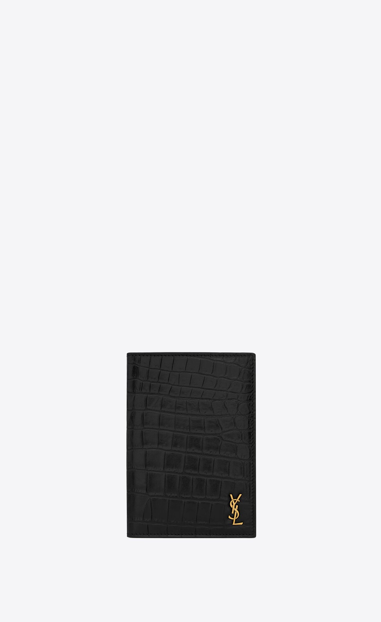 YSL Tiny Cassandre Passport Case In Crocodile-embossed Leder Schwarz | 42701-WNAH