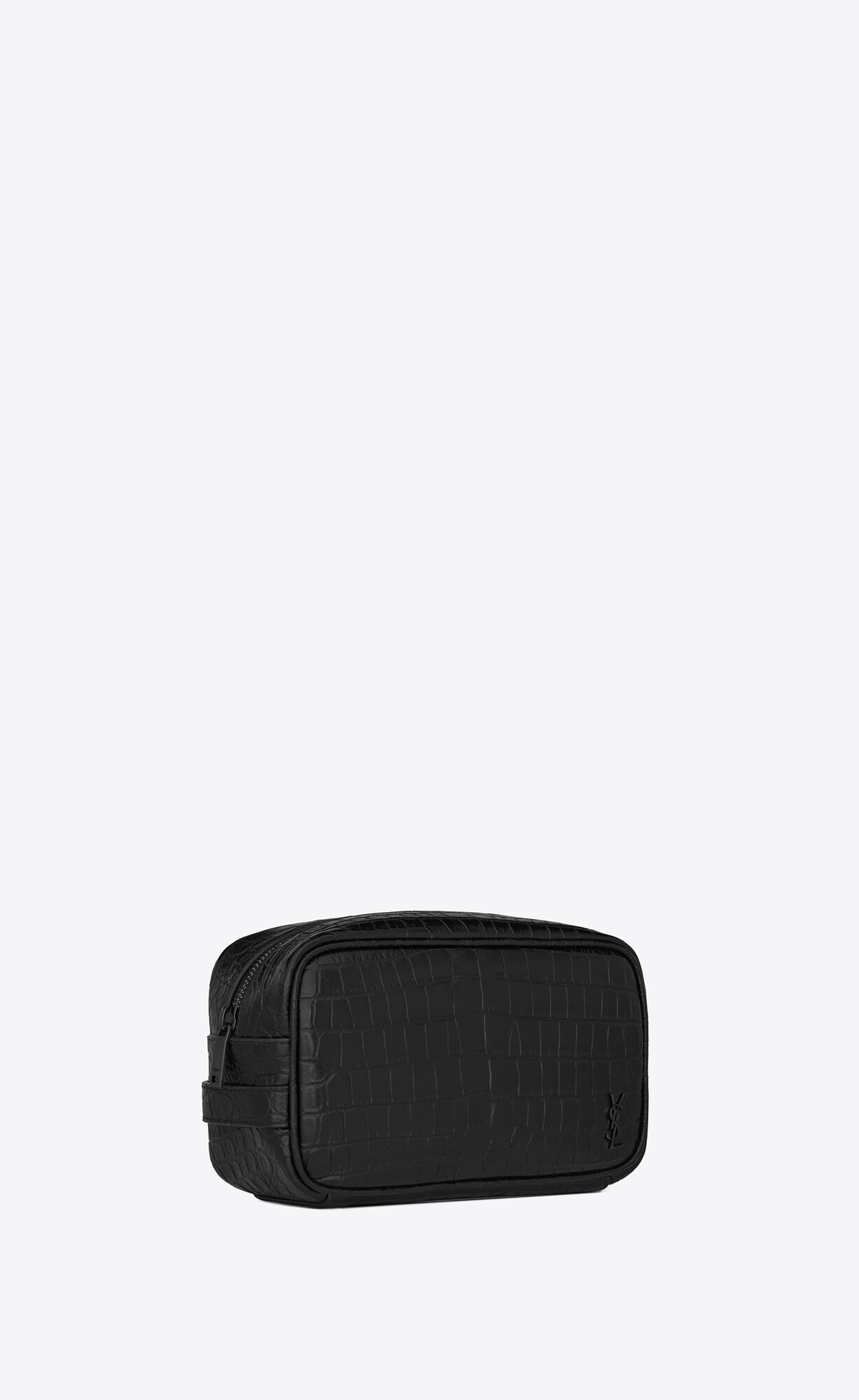 YSL Tiny Cassandre Small Grooming Case In Crocodile-embossed Matte Leder Schwarz | 98257-ZJIP