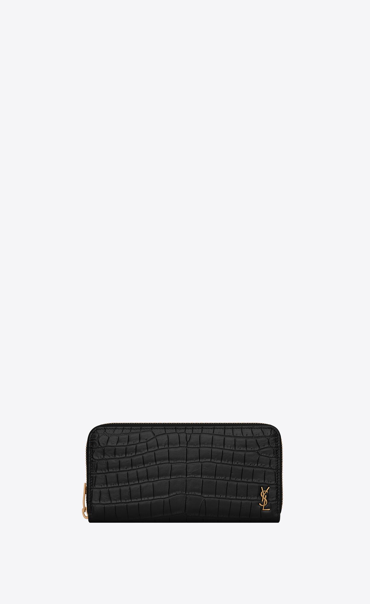 YSL Tiny Cassandre Zip-around Wallet In Crocodile-embossed Matte Leder Schwarz | 10267-FOWV