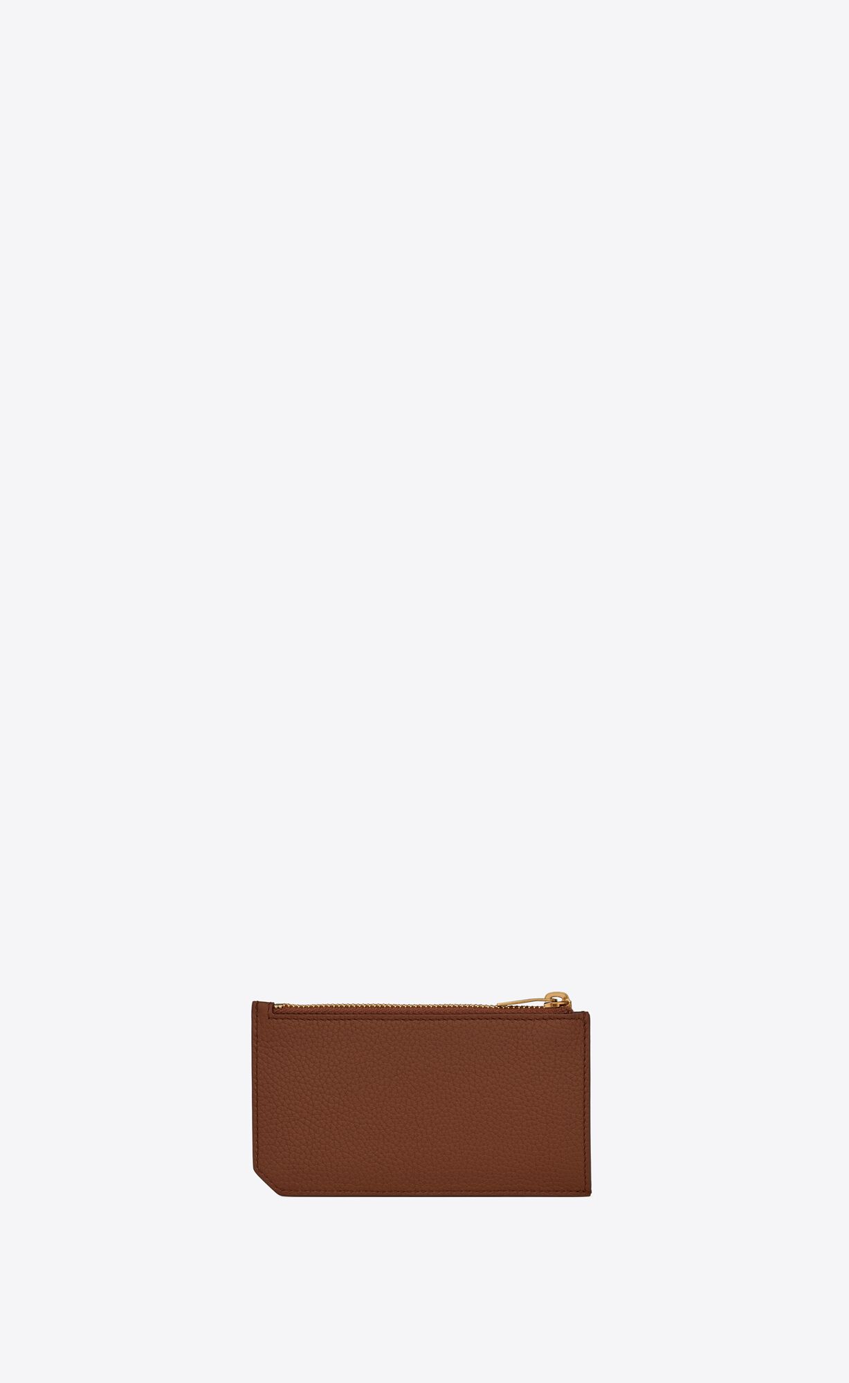 YSL Tiny Cassandre Zipped Fragments Credit Card Case In Grained Leder Braun | 86213-PJBR