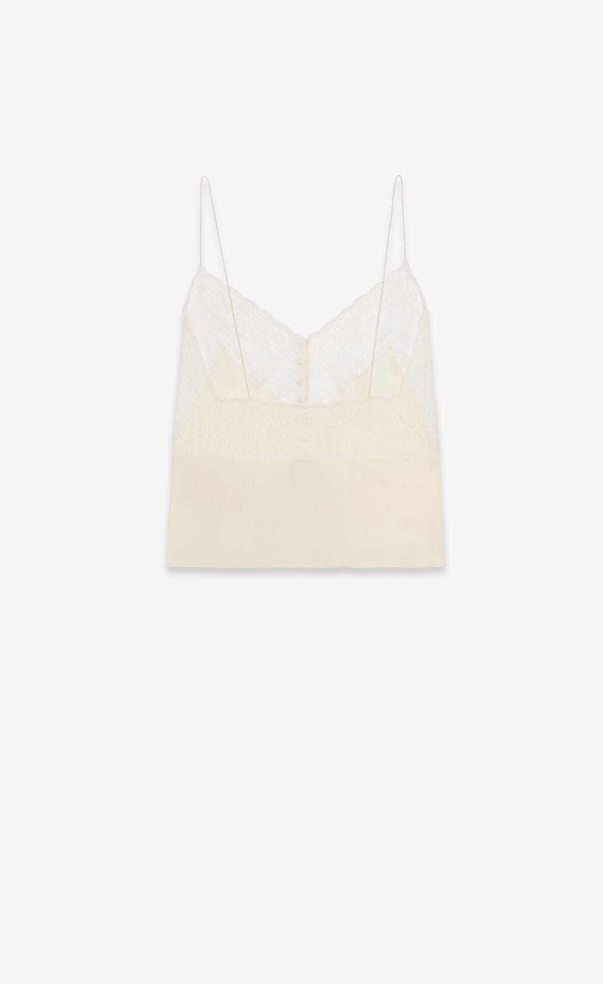 YSL Top In Silk Satin Charmeuse And Spitze Chalk | 58261-OZAM