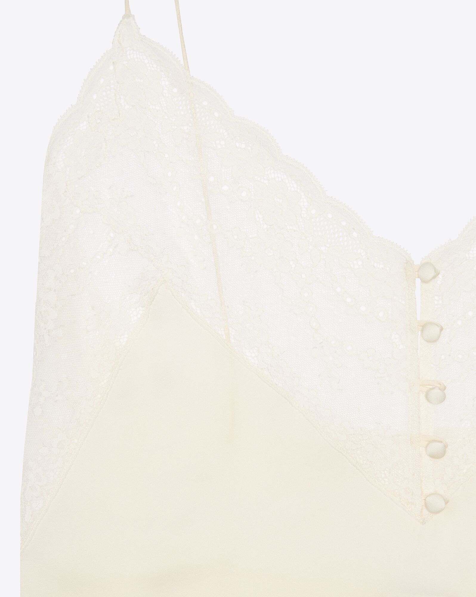 YSL Top In Silk Satin Charmeuse And Spitze Chalk | 58261-OZAM