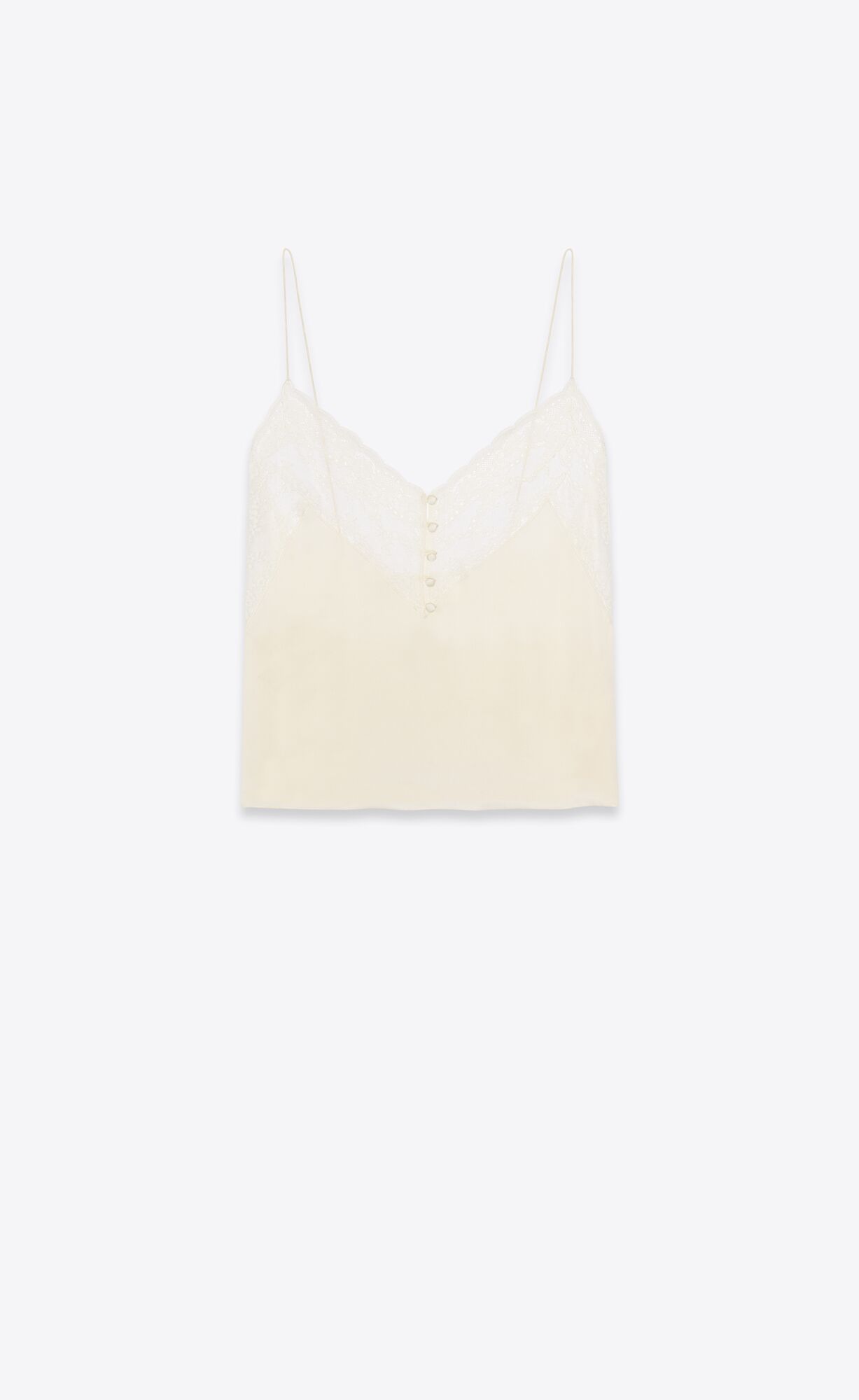 YSL Top In Silk Satin Charmeuse And Spitze Chalk | 58261-OZAM