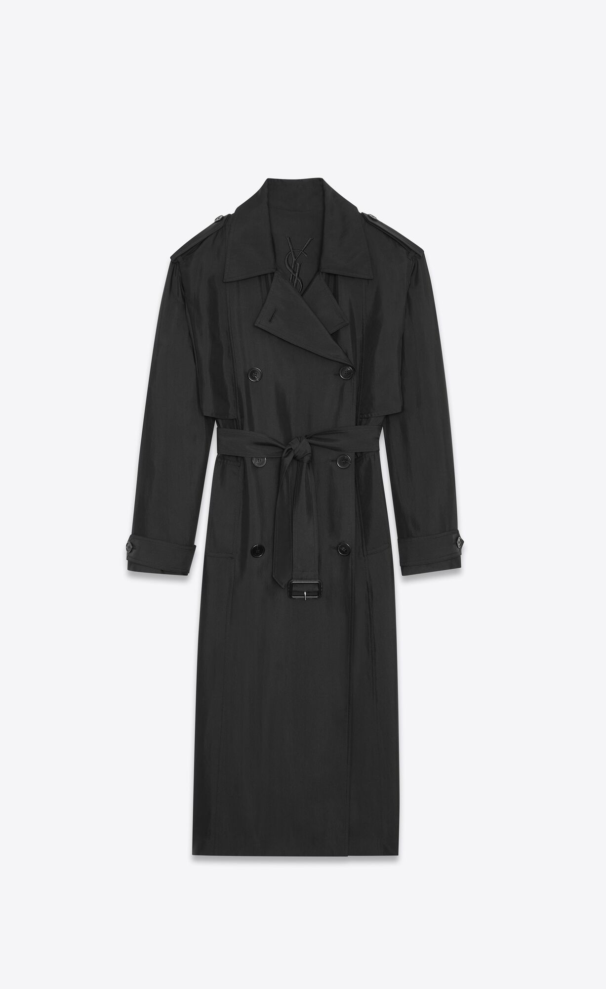 YSL Trench Coat In Silk Satin Schwarz | 09536-YBNJ