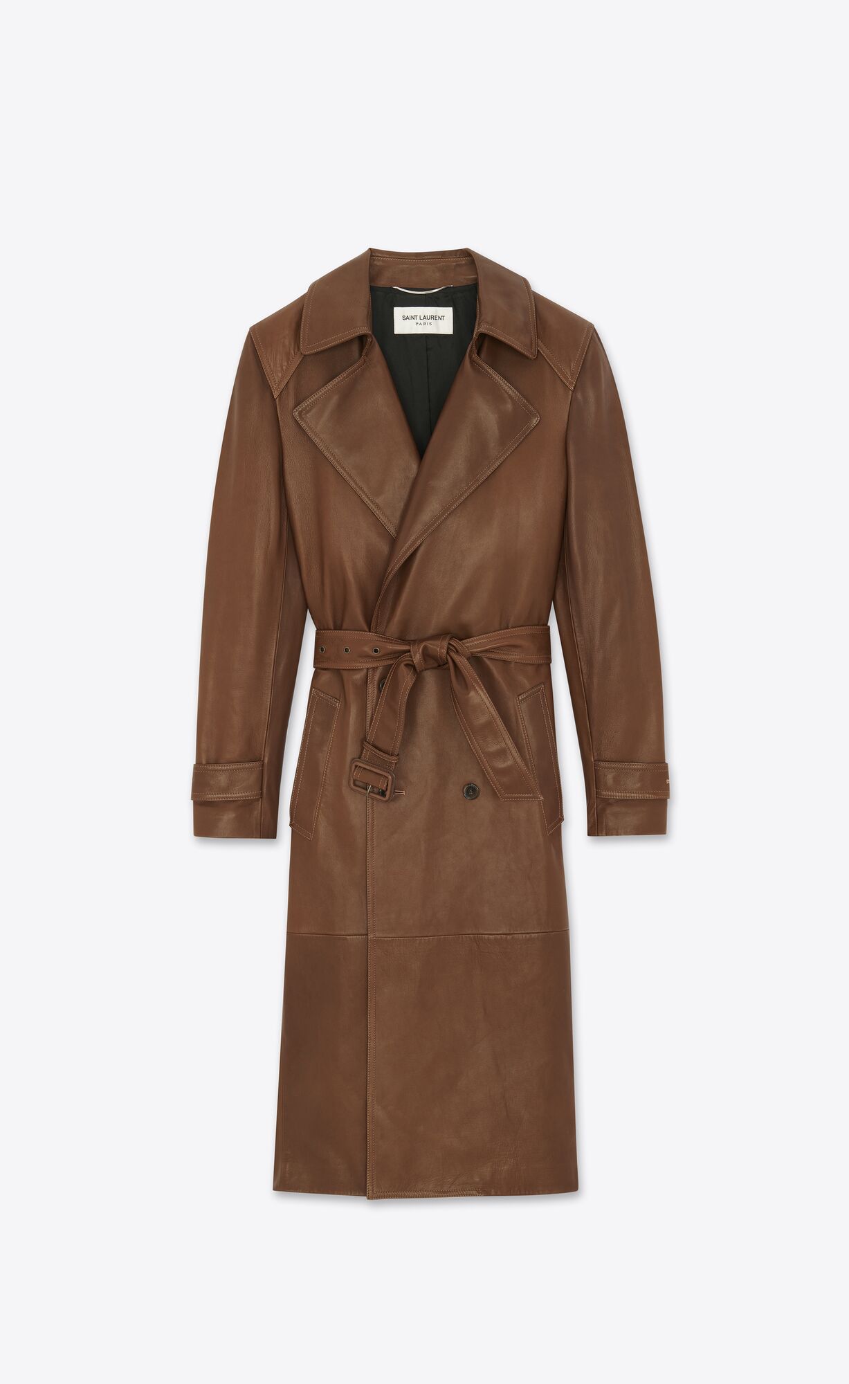 YSL Trench-coat In Lambskin Brun Chene | 04519-GHOJ