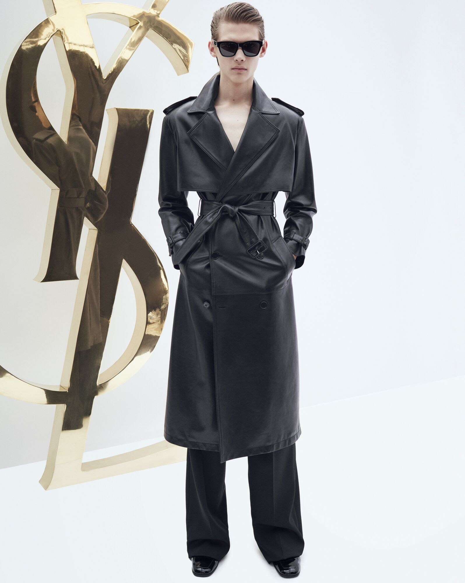 YSL Trench-coat In Lambskin Schwarz | 63289-DBTU