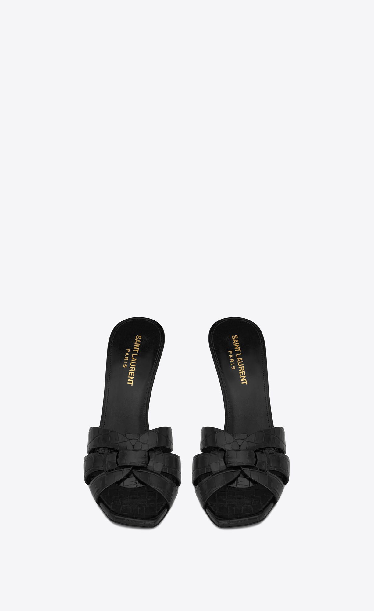 YSL Tribute Mules In Crocodile-embossed Shiny Leder Schwarz | 71028-DWIQ