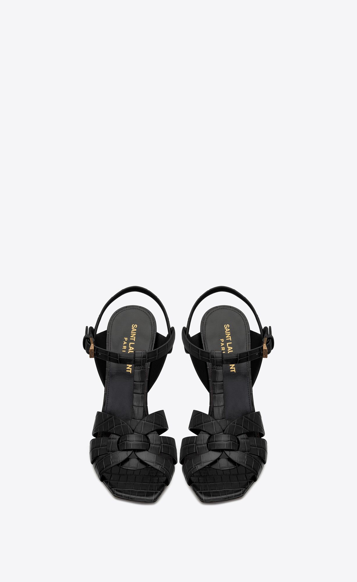 YSL Tribute Sandals In Crocodile-embossed Shiny Leder Schwarz | 49532-KOPX