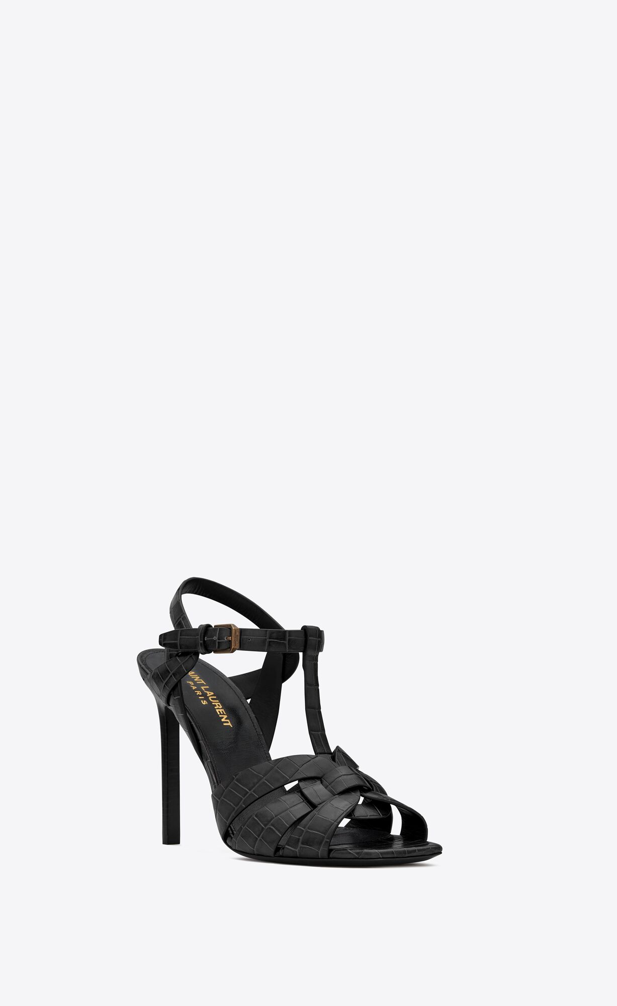 YSL Tribute Sandals In Crocodile-embossed Shiny Leder Schwarz | 49532-KOPX