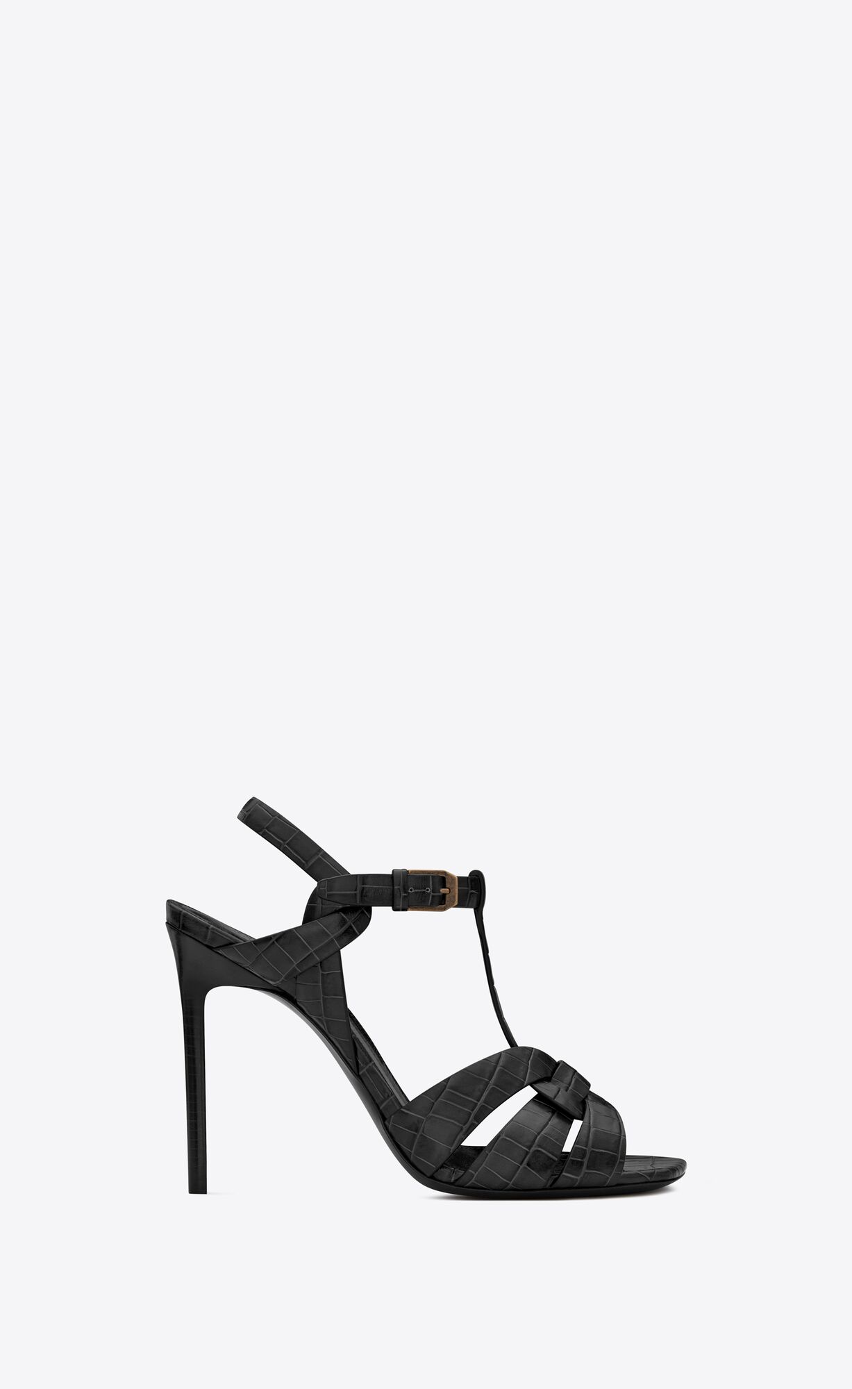 YSL Tribute Sandals In Crocodile-embossed Shiny Leder Schwarz | 49532-KOPX