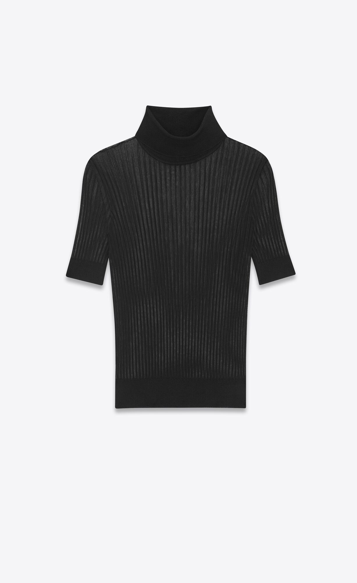 YSL Turtleneck Top In Silk Schwarz | 64198-IXCG