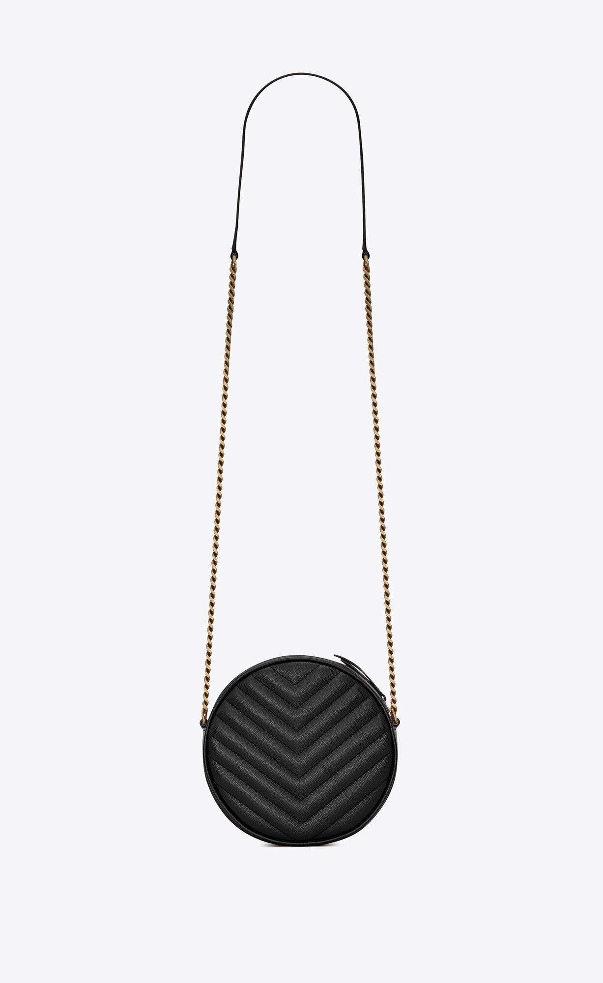 YSL Vinyle Round Camera Bag In Chevron-quilted Grain De Poudre Embossed Leder Schwarz | 68435-WRSE