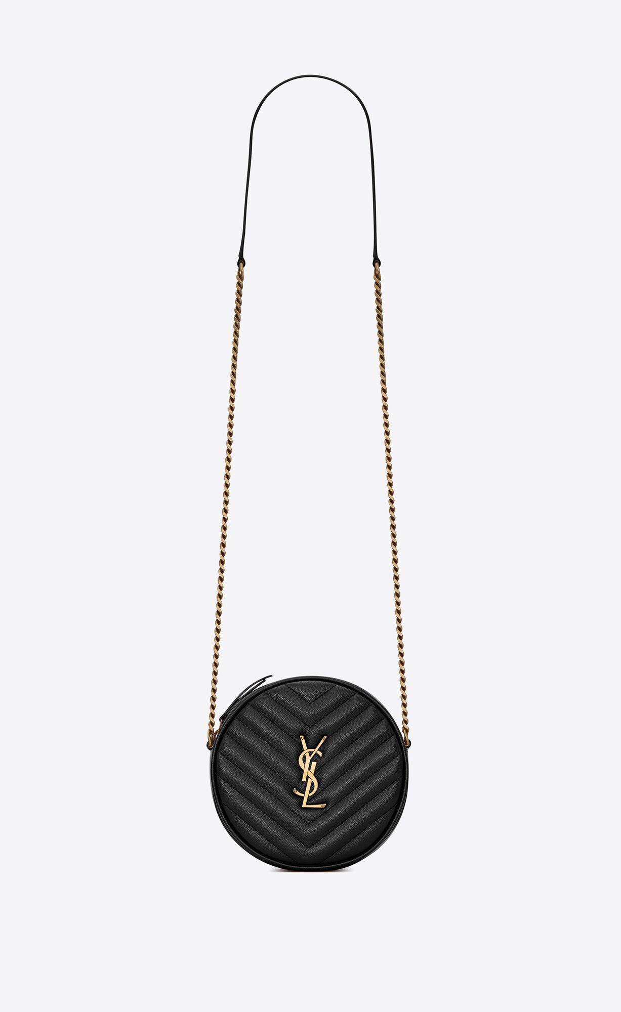 YSL Vinyle Round Camera Bag In Chevron-quilted Grain De Poudre Embossed Leder Schwarz | 68435-WRSE