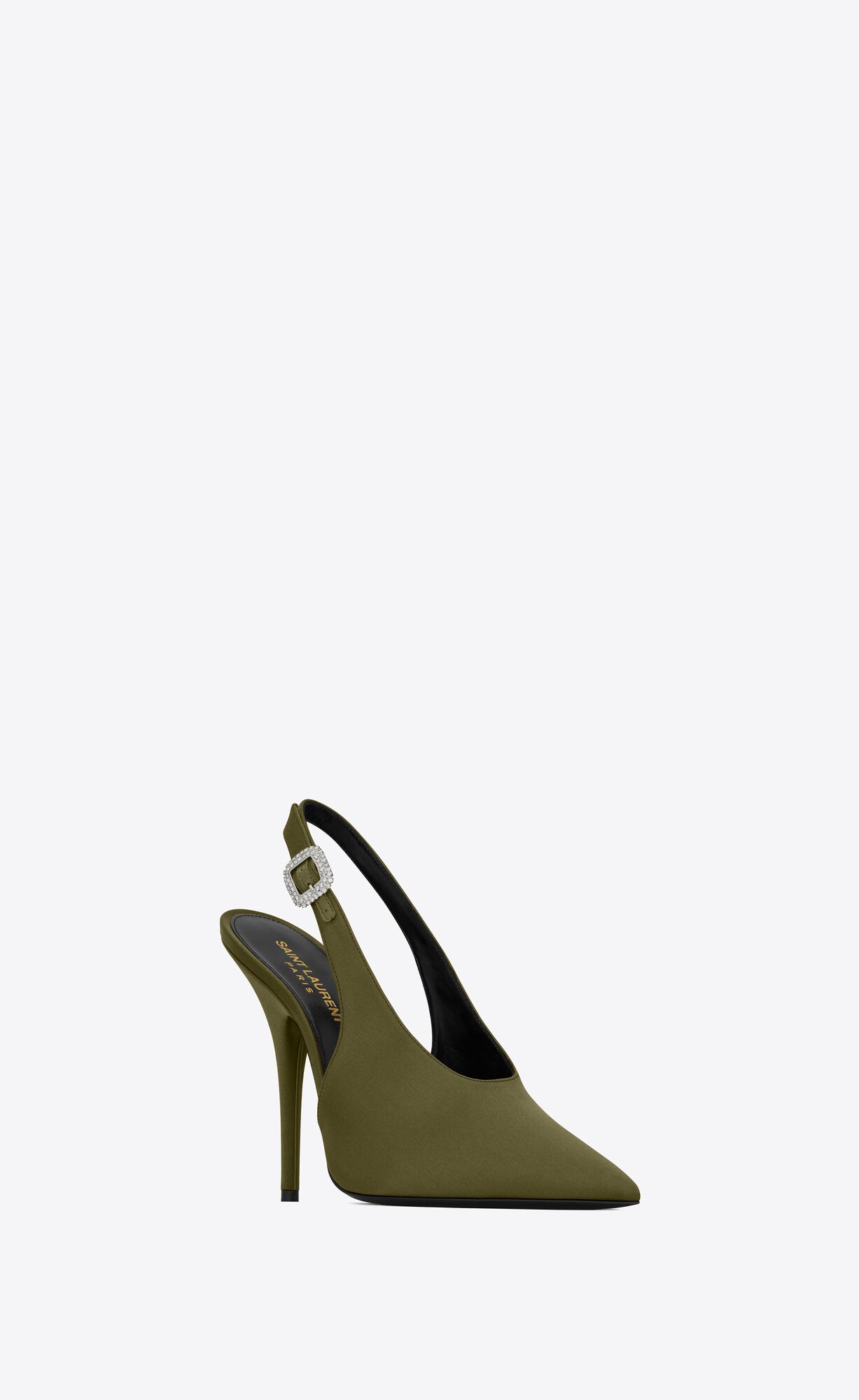 YSL Yasmeen Slingback Pumps In Silk Satin Kaki | 31425-FODV