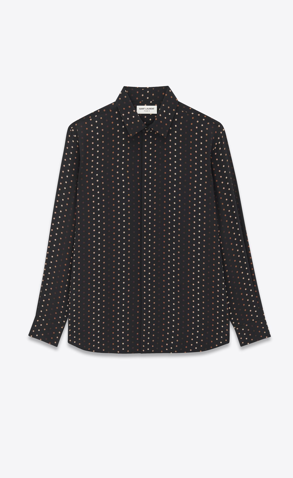 YSL Yves Collar Klassische Shirt In Dotted Crepe De Chine Schwarz | 03765-FCGR