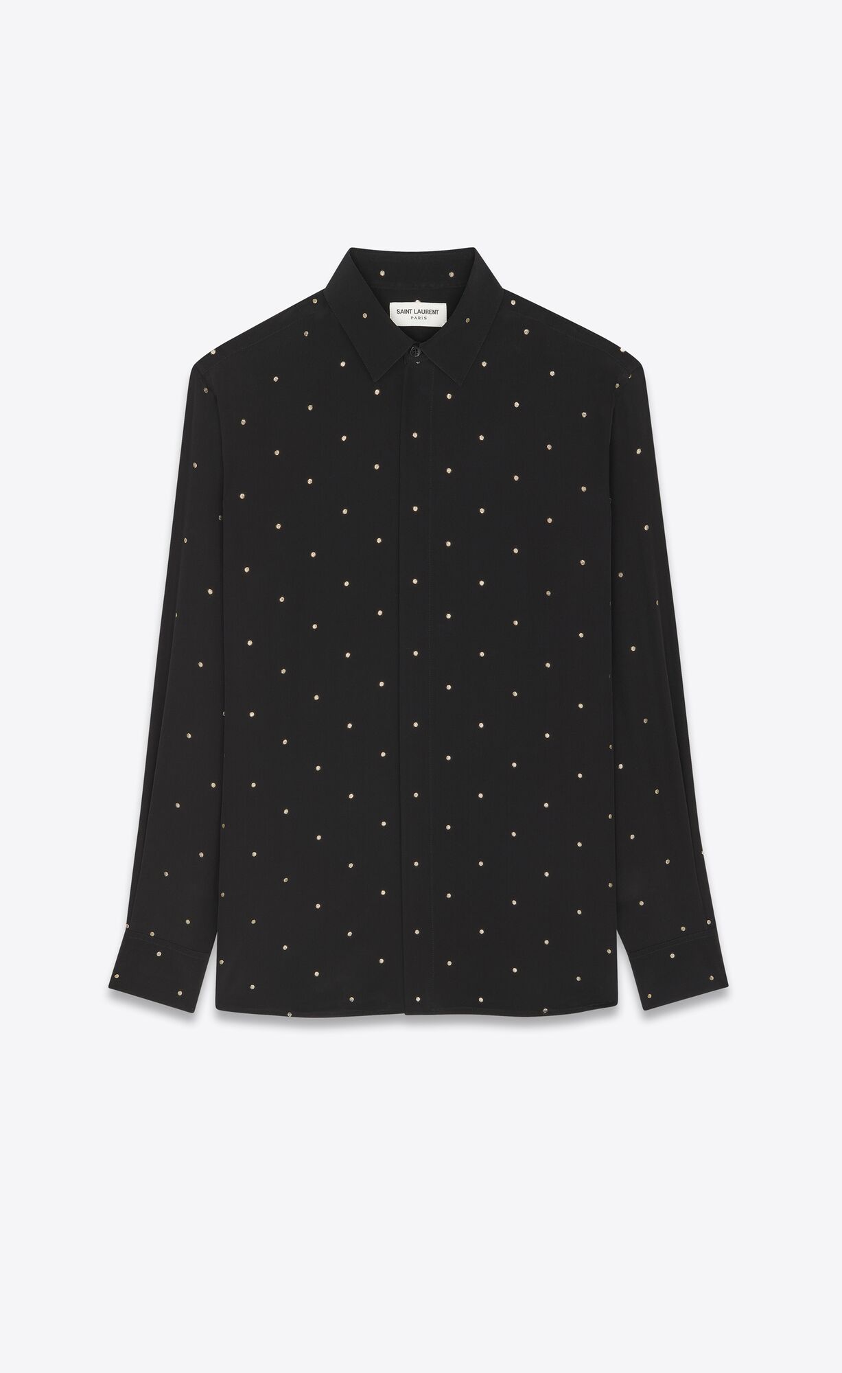 YSL Yves Collar Klassische Shirt In Dotted Crepe De Chine Noir Or | 19634-SOJH