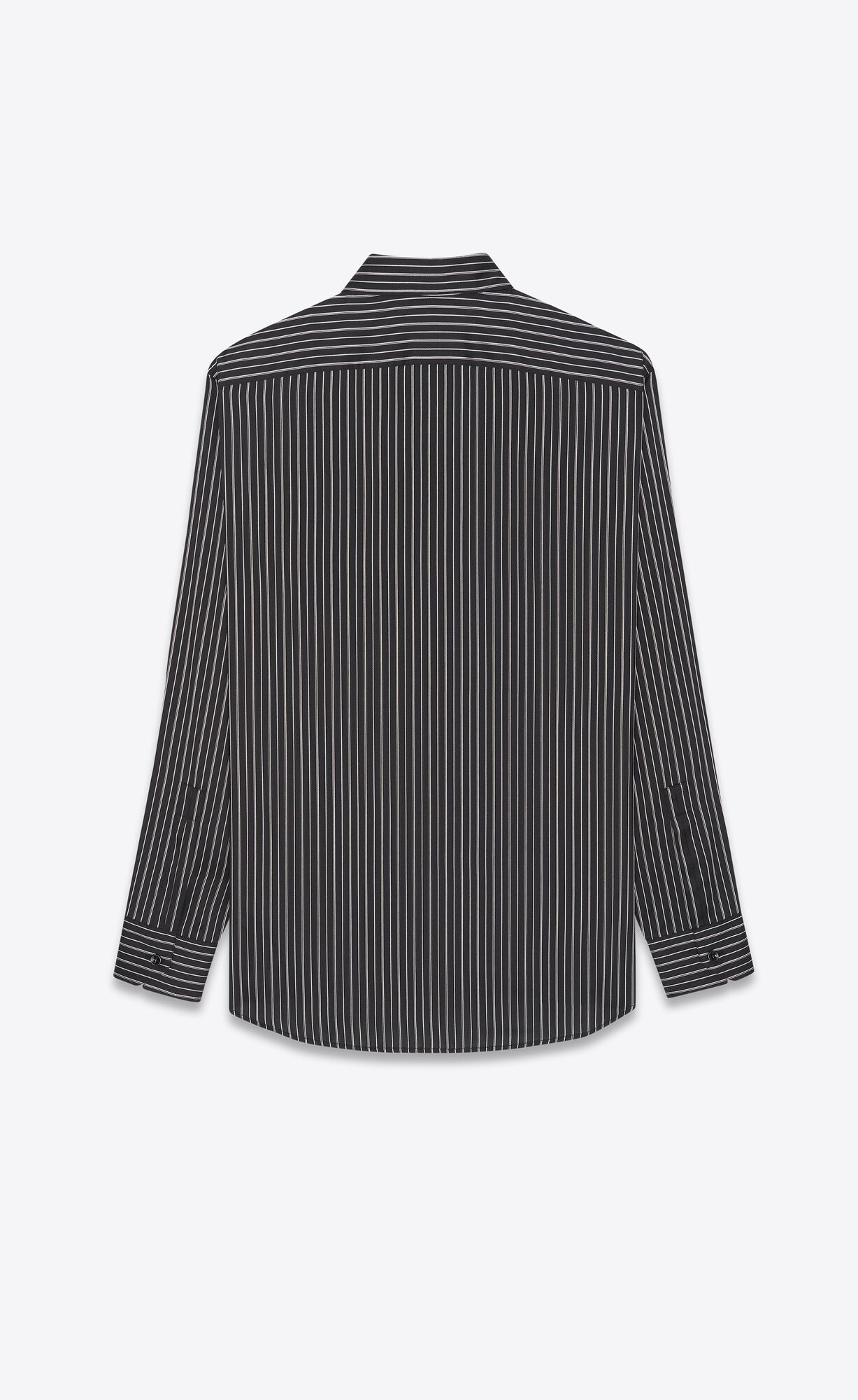 YSL Yves Collar Klassische Shirt In Gestreift Silk Noir Craie | 06298-YTRB