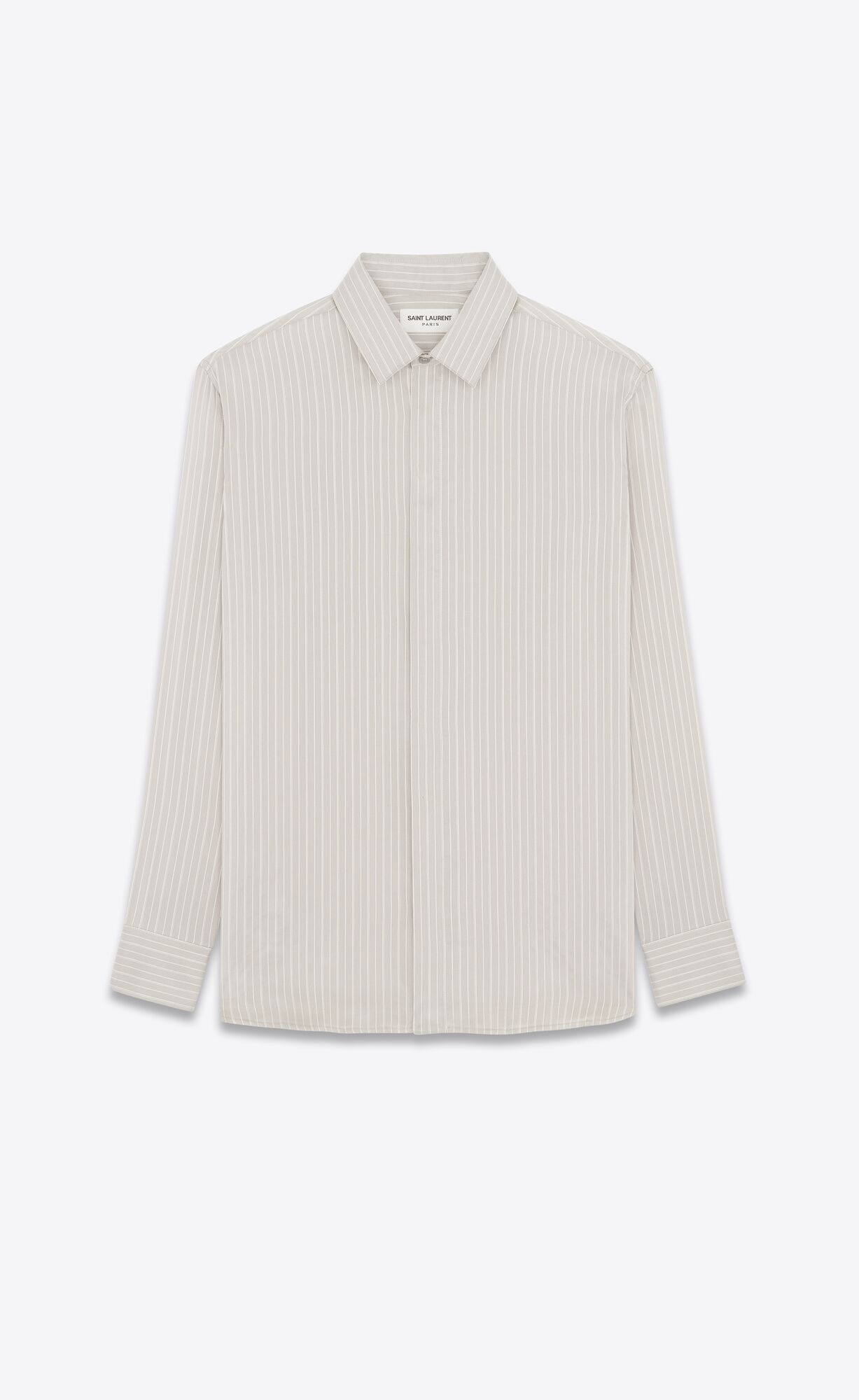 YSL Yves Collar Klassische Shirt In Gestreift Silk Gris Craie | 20316-GRYV