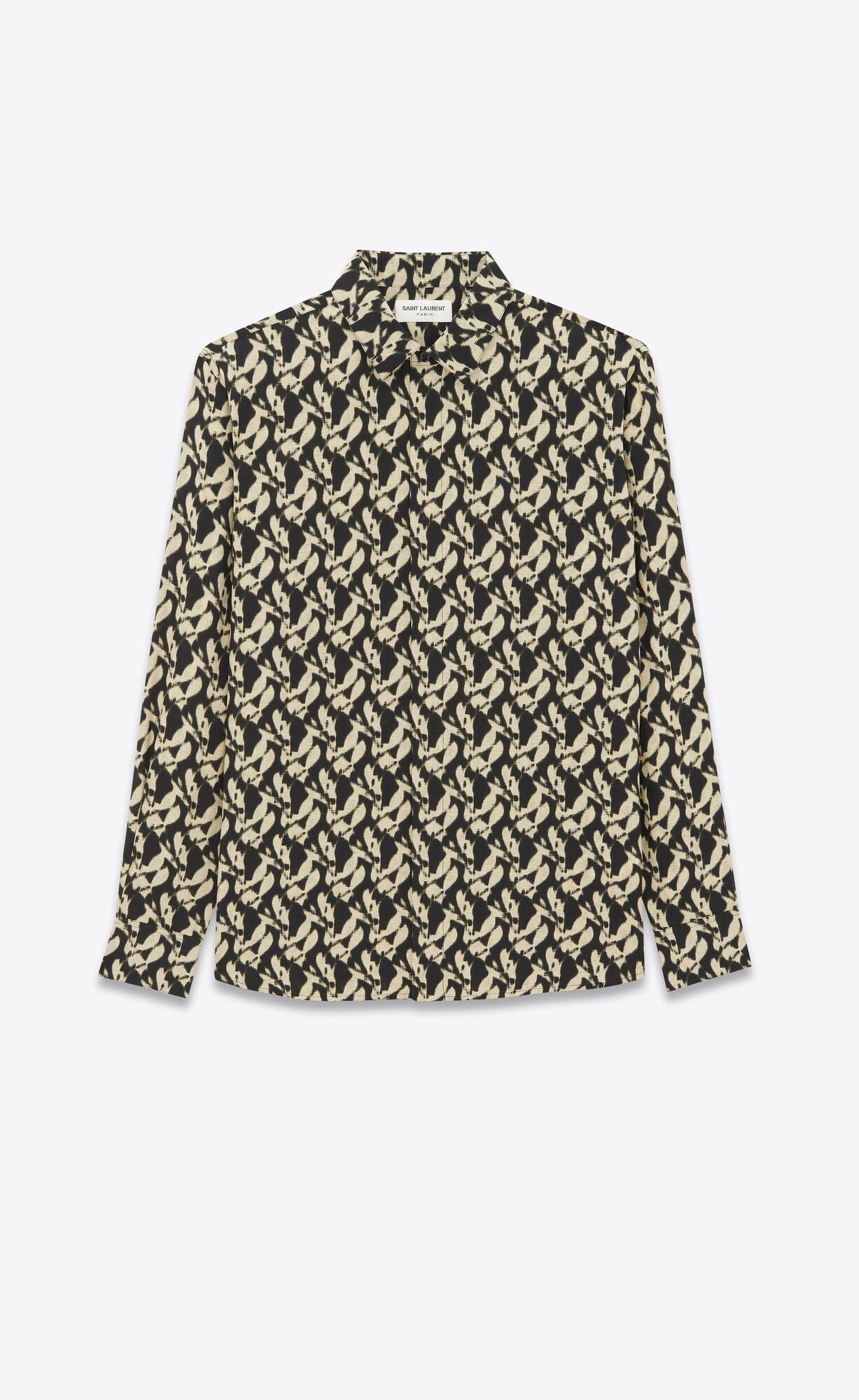 YSL Yves Collar Klassische Shirt In Viscose And Silk Noir Et Sable | 68521-AWVC