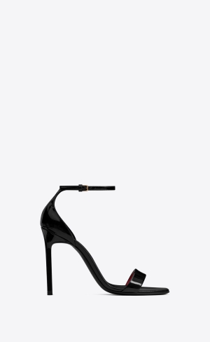 YSL Amber Sandals In Lack Leder Schwarz | 40952-PBYH