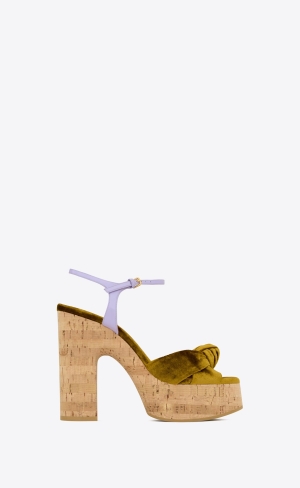 YSL Bianca Plattform Sandals In Velvet And Smooth Leder Gold | 71043-PUDQ