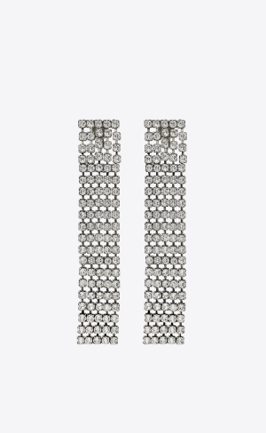 YSL Bulky Rhinestone Earrings In Metal Silber | 67240-DGZP