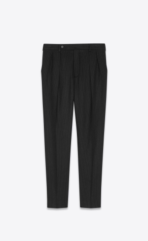 YSL Carrot-fit Pants In Pinstripe Wolle Noir Craie | 80257-WSRP