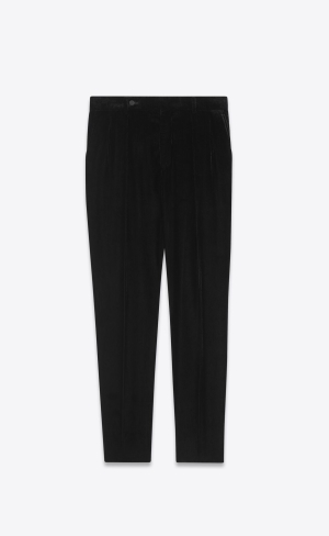 YSL Carrot-fit Pants In Shimmering Velvet Noir Brillant | 02549-RVBH