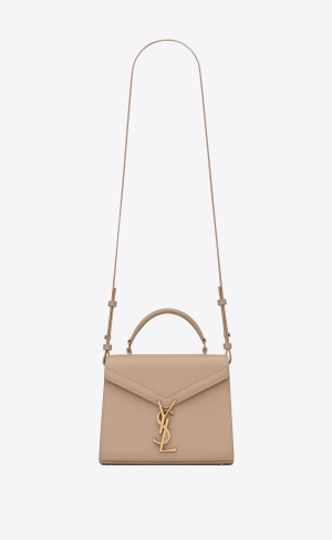 YSL Cassandra Mini Top Handle Bag In Grain De Poudre Embossed Leder Dunkelbeige | 41608-KPLH