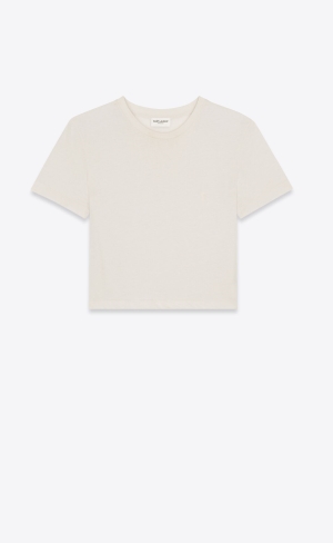 YSL Cassandre Cropped T-shirt Beige | 65091-LTJR