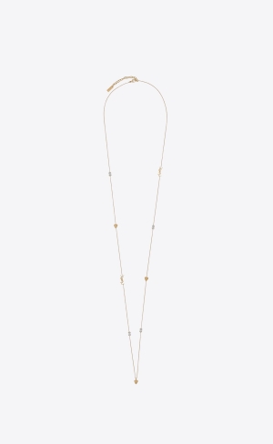 YSL Cassandre, Heart And Rhinestone Long Necklace In Metal Gold | 68943-ZHDF