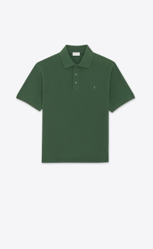 YSL Cassandre Polo Shirt In Baumwoll Piqué Vert Fonce | 40178-AMVI