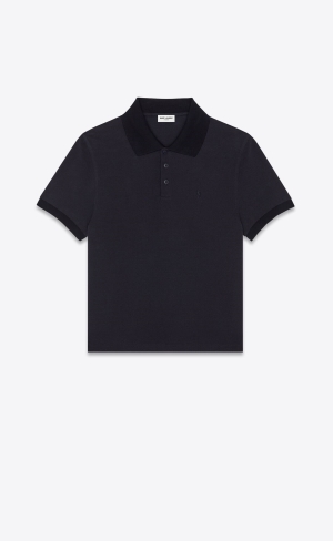 YSL Cassandre Polo Shirt In Baumwoll Piqué Navy | 74081-EOYB