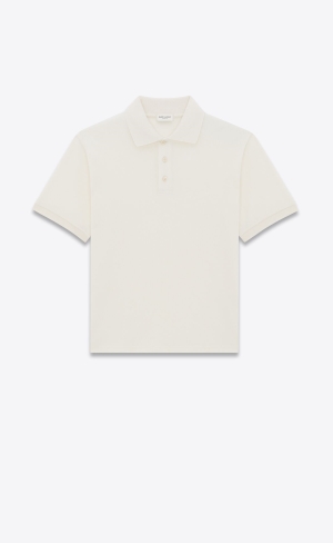 YSL Cassandre Polo Shirt In Baumwoll Piqué Naturel | 93865-UONQ