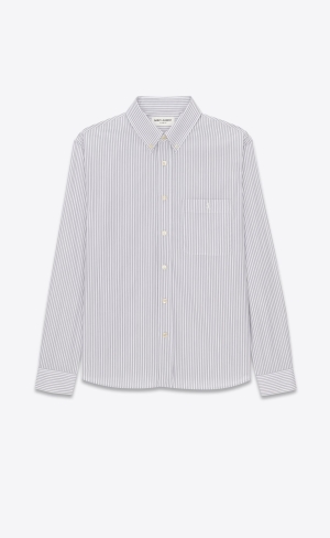 YSL Cassandre Shirt In Gestreift Baumwoll Poplin Blanc Et Noir | 89170-MFAR