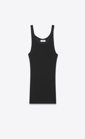 YSL Cassandre Tank Top In Gerippt Jersey Schwarz | 49263-WXQK