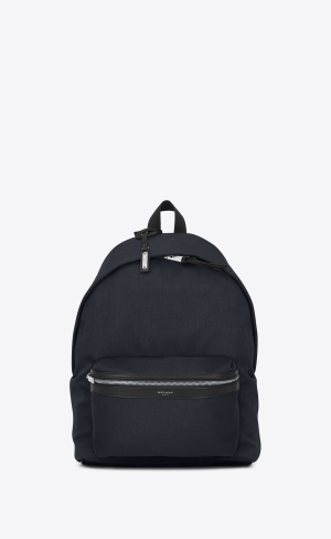 YSL City Backpack In Nylon Canvas And Leder Navy | 96754-VBHX