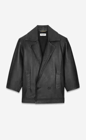 YSL Coat In Drummed Lambskin Schwarz | 09753-YOCD