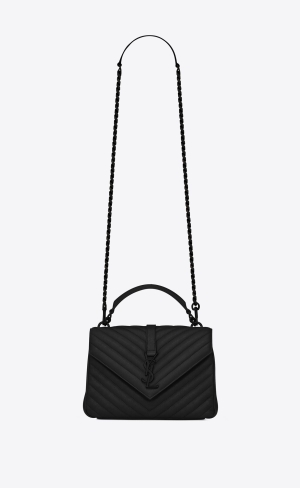 YSL College Medium Chain Bag In Gesteppt Leder Schwarz | 51804-OZJQ