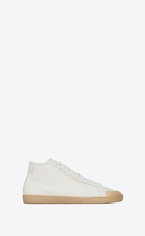 YSL Court Klassische Sl/39 Mid-top Sneakers In Canvas And Leder Weiß | 31279-LESC