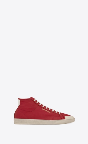 YSL Court Klassische Sl/39 Mid-top Sneakers In Nylon And Leder Rot Weiß | 87046-LRMI